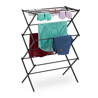 Relaxdays Wäscheständer klappbar, 11 Stangen, 6 Ebenen, HBT: 105x73x37 cm, Wäscheturm, Metall Wäschegestell, schwarz