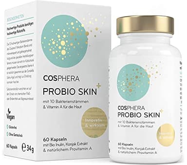Probio Skin Kapseln Hochdosiertes Probiotikum Vegan I Probiotika & Präbiotika - Angereichert mit Bio Inulin, Vitamin A und Konjak Wurzelextrakt - 60 Kapseln