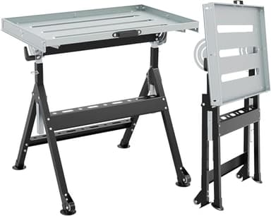 FANTASK Mobiler Werkbank Schweißtisch Klappbar bis 180kg belastbar, Werkbank mit Rädern & Werkzeugablagen, Arbeitstisch mit 4 einstellbaren Höhen & Winkelangaben