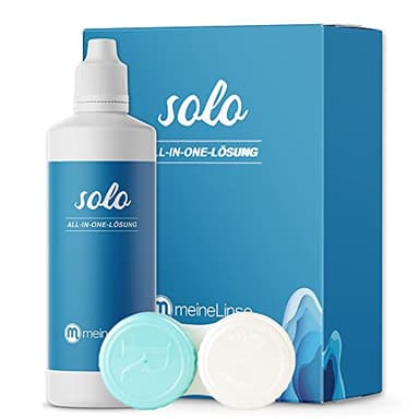 meineLinse Solo All-in-One Lösung Reise-Set 1 x 100ml Pflegemittel für Kontaktlinsen - Reinigung in nur 5 Minuten - Kontaktlinsenflüssigkeit für weiche Kontaktlinsen (1x 100ml + 1 Behälter)