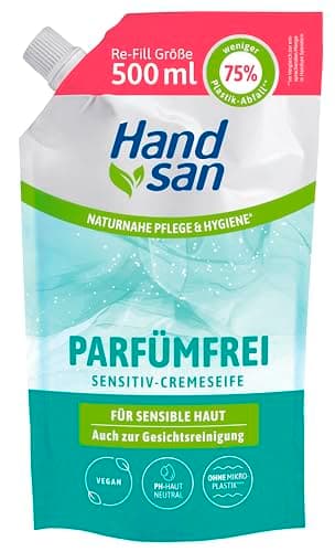 Hand san Cremeseife parfümfrei Nachfüllbeutel | parfüm-, seifen und farbstofffrei | Händewaschen & Gesichtsreinigung | Rezeptur ohne Mikroplastik | pH-hautneutral & vegan | 500ml