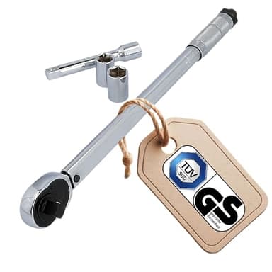 UNITEC Drehmomentschlüssel, Einstellbar von 40 bis 210 Nm, Antrieb 1/2" Vierkant, mit Stecknüssen 17/19 mm und Verlängerung, Silber