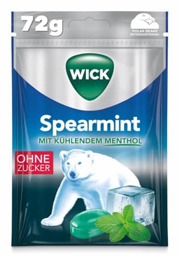 WICK Spearmint Hustenbonbons mit kühlendem Menthol, ohne Zucker - 1er Pack (1 x 72 g)