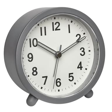 TFA Dostmann Leiser analoger Wecker, 60.1043.10, batteriebetrieben, Nicht tickend, Quarzuhrwerk, Beleuchtung auf Knopfdruck, mit Weckalarm, Schlafzimmer/Büro, grau