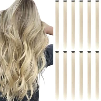 Farbige Haarverlängerungen zum Anklipsen, 12 Stück, Blond