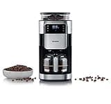 SEVERIN Kaffeemaschine mit Mahlwerk, Kaffeeautomat mit Glaskanne und Timer-Funktion, auch als Filterkaffeemaschine, für bis zu 10 Tassen Kaffee, 1000 Watt, schwarz/ Edelstahl, KA 4813