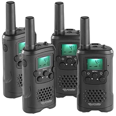 simvalley Communications Walkie Talkie: 4er-Set PMR-Funkgeräte mit VOX, bis 10 km Reichweite, LED-Taschenlampe (Walki Talkis, Funkgerät Talkies, Handsprechfunkgeräte)