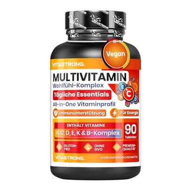Multivitamin Tabletten Hochdosiert, Vitastrong Premium-Qualität Vitamin Komplex mit 13 Essentielle Vitamine für Frauen und Männer, Reine und Zertifizierte Vitamin Tabletten Ohne Gluten und GVO
