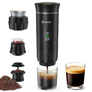 Kssiaz Tragbare Espressomaschine, 20 Bar Reise-Espressomaschine Selbstheizend, Mini-Kaffeemaschine, Kompatibel mit Gemahlenem Kaffee & NS-Kapsel für Camping Reisen Zuhause Büro, Schwarz