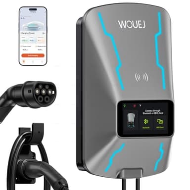 EV Ladegerät mit 32A Typ 2 22kW Heim Ladestation 400V CE & TÜV Wallbox 5m Ladekabel mit LCD, RFID-Karte, App-Steuerung WiFi&BT Aktiviert, IP66 Wasserdicht für Alle EVs