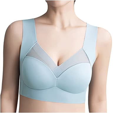BH Damen Ohne Bügel Komfort Spitze Nahtloser Minimizer BH Starker Halt Klassischer Push up Soft Damen-BHS Baumwoll Atmungsaktiv Bralette Wohlfühl Bustiers Top Nvisible Support Bra Hellblau XL