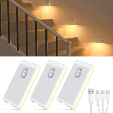 WILLED treppenlicht mit bewegungsmelder, Aufladba LED Nachtlicht mit bewegungsmelder, 3 Stück Bewegungsmelder Licht, Nachtlicht Kinder für, Treppe，Schlafzimmer, Wohnzimmer, Flur, Küche, Badezimmer.