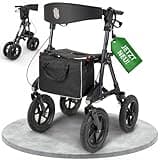 Rollator für draußen mit Luftbereifung bequemem Sitz und Lehne - robust leicht und faltbar. Der preiswerte Geländerollator in Titanschwarz