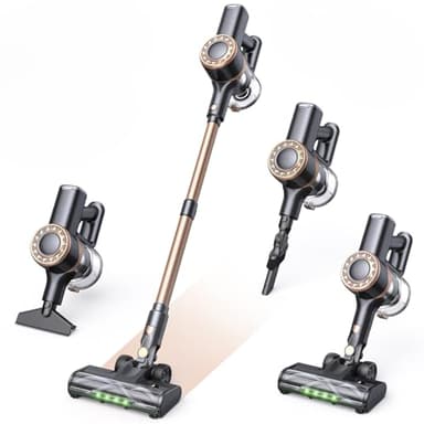 Lubluelu Akku Staubsauger Kabellos, Leichter & Leiser Akku-Standstaubsauger mit LED-Anzeige, Starke Saugleistung für Tierhaare, Teppiche, Hartböden & Auto, Gold