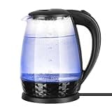 Lehmann LHOEK-2220C Glas-Wasserkocher für die Küche 2L, 2200W elektrischer Wasserkocher aus Glas, Wasserkessel mit beleuchtetem Tank und verziertem Sockel, Schnelles Kochen und große Kapazität
