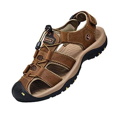 ZYLDK Sandalen Herren Leder Trekkingsandalen Outdoorschuhe Sommer Sport Freizeitschuhe Wanderschuhe Männer Sport-Outdoor Wasser Fischer Atmungsaktive Sandale, 43 EU, Braun
