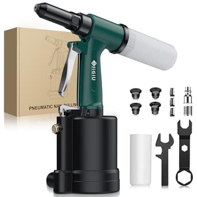 JiGiU Premium Druckluft Nietpistole Satz Blindnietpistole 1408KGF Luftnietpistole mit 4 Mundstücke 2,4mm 3,2mm 4,0mm 4,8mm Druckluftpistole Pneumatische Nietzange für Haushalt Autoreparatur