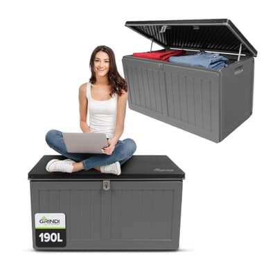 Grindi - Aufbewahrungsbox mit Deckel - Auflagenbox Morus - Gartenbox - Kissenbox 190 L - Wassersichere Outdoor Paketbox, Gartenschrank & Truhe, wetterfest für Balkon, Gartenhaus, Geräteschuppen
