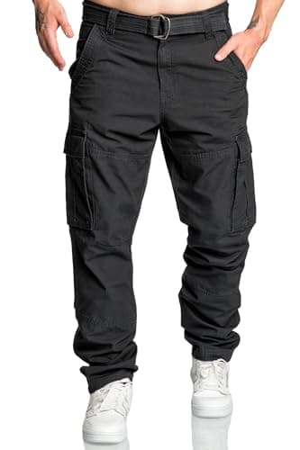 Amaci&Sons Cargohose Herren Loose-fit Jogger Cargo Chino Hose inkl. Gürtel 7028 Schwarz W34