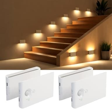 zenlavia Treppenlicht mit Bewegungsmelder, LED Nachtlicht Akku 1000mAh, Dimmbar, 3 Farbtemperaturen, Magnetische Montage, 4 Modi (Nacht/Tag/Dauer/Aus), für Schlafzimmer, Flur, Treppe, Küche 4 Stück