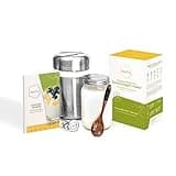 Keolia Joghurtbereiter ohne Strom, Joghurt Starter-Set aus Edelstahlbehälter, Einmachglas, Thermometer, Bambuslöffel + Book Rezeptbuch