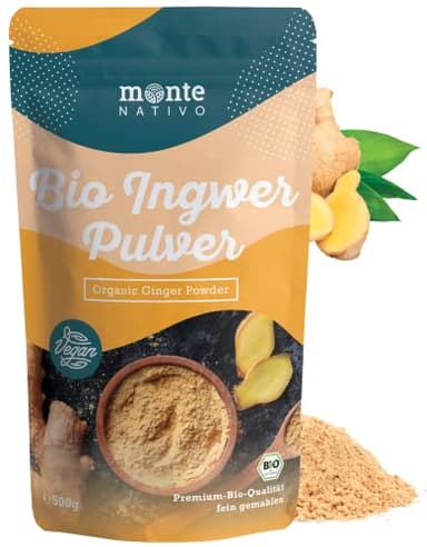 Ingwerpulver Bio Monte Nativo (500g) - Ingwer gemahlen - Ingwer Pulver Bio - Ginger powder - Schonend getrocknete und aromatische Gewürze ideal zum Kochen und Würzen - Intesives Aroma und Geschmack