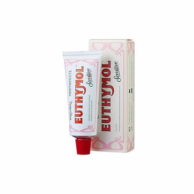 Euthymol Sensitive Zahnpasta 75 ml, Fluorid-Zahnpasta für empfindliche Zähne, Plaque-Entfernung, Karies-Schutz, antibakteriell, glutenfrei, Thymol & Menthol, erfrischt den Atem, sanfte Zahnpflege