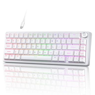 TMKB T68E Gaming Tastatur, 60% Prozent Mechanische Tastatur，Gasket-Struktur mit Knopf, US-Layout, Hot-Swap, RGB, Lineare Schalter, 66 Tasten Kompakt Mini Tastatur für Windows/macOS/Linux –Weiß