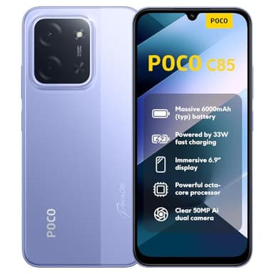 XIAOMI Poco C85, Smartphone 8+256GB, 6,9" 120Hz Display 7,99mm Design, MediaTek Helio G81-Ultra Octa-Core, 50MP AI-Zweifach-Kamera, 6000mAh, Purple, Ladegerät Nicht im Lieferumfang enthalten