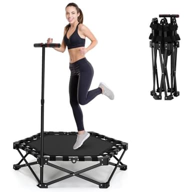 Fitness Trampolin klappbar ohne Installation 41.7 Zoll Mini Trampoline Tragfähigkeit 150 KG 3 verstellbare Handgriffstufen Stabiler und leiser für Kinder u. Erwachsene Indoor/Outdoor