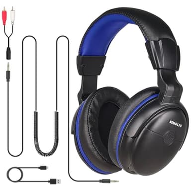 SIMOLIO TV Kopfhörer mit langem Kabel, Over Ear Headset für Fernseher mit Tonverstärkung, Tonregler & Lautstärkeregler, 18ft Spulenkabel mit Clip, 3.5mm AUX & RCA Audio, 40 Std. Spielzeit, SM-905TV