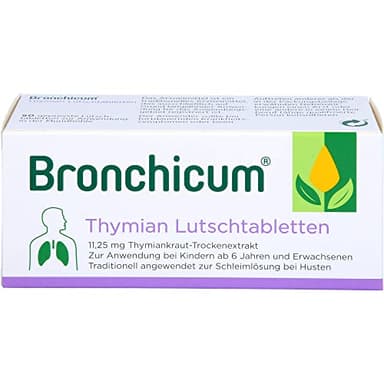 Bronchicum Thymian Lutschtabletten | Zur Schleimlösung bei Husten und zur Beruhigung der gereizten Bronchien | 50 Stück