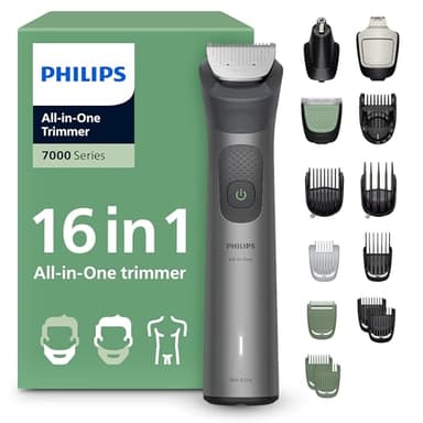 PHILIPS Multigroom Series 7000 All-in-One 16-teiliger Barttrimmer und Haarschneider für Gesicht, Kopf und Körper, selbstschärfende Metallklingen, 21 Längeneinstellungen (0,5-16 mm), Modell MG7931/15