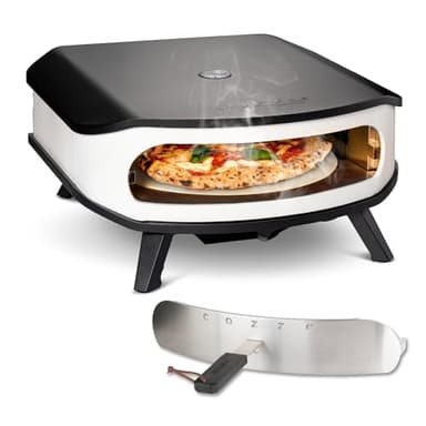cozze® 17" Pizzaofen mit rotierendem Pizzastein | LED & Tür | 6,0 kW Gasofen 50 mbar | inkl. Regler & 1,1 m Gasschlauch | Ø42,5 cm Stein | Outdoor Pizzaofen | Perfekt für knusprige Pizzen