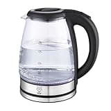 GUSTAV VOSS Wasserkocher Glas 1,8 L / 63oz mit LED Beleuchtung 18/10 Edelstahl Elektrischer Wasserkocher 1800W mit 360° Edelstahl Basis, Automatische Abschaltung Mit Literskala Schwarz