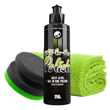 NUKE GUYS Autopolitur Set | 250ml Politur mit Versiegelung + Poliertuch + Polierschwamm | Zur Beseitigung leichter Kratzer mit Hochglanz Finish & Schutz | Auto Lackpolitur für alle Lackfarben