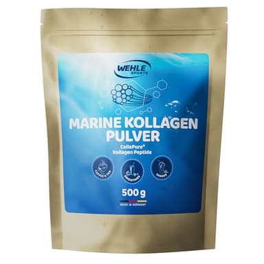 Marine Kollagen Pulver 500g - Collagen Hydrolysat Peptide - Markenrohstoff CollaPure® - Wehle Sports Fisch Kollagen - Neutral - Verpackung kann variieren