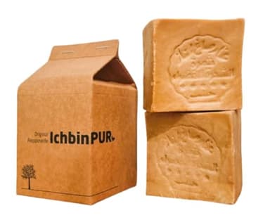 IchbinPUR – Original Aleppo Seife 2x150g (Doppelpack), Olivenölseife für Haar, Gesicht, Körper und Rasur, traditionelles Rezept, Duschseife, Handseife, Naturseife, Savon d‘Alep, Vegan, Plastikfrei