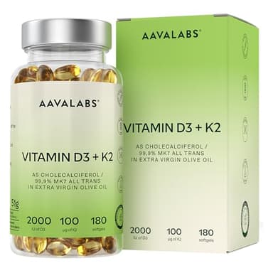 Vitamin D3 K2 hochdosiert mit nativem Olivenöl - Vitamin D hochdosiert 2000 IE + Vitamin K2 MK7 100μg - Sonnenvitamine Vitamin D K2 GMO-, gluten- und laktosefrei 180 Vitamin D3 K2 Kapseln hochdosiert