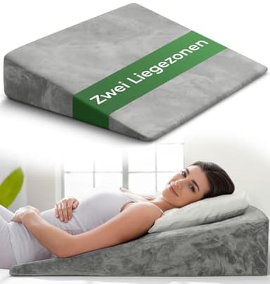 Keilkissen für Bett und Couch, Matratzenkeil, Reflux Kissen [mit 2 Liegezonen], Lesekissen zur Schlaferhöhung Rückenkissen als Bettkopfteil, Betterhöher, Rückenstützkissen, Beinkissen oder Venenkissen
