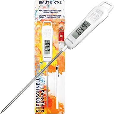 1x Küchenthermometer (digital) – schnell – für Essen & Getränke (-50°C bis +300°C) BMUT KT-2 Bratenthermometer, Fleisch, Tee, Wasser, BBQ