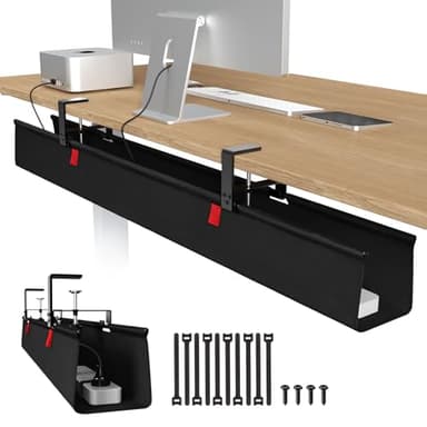 Univivi Unter dem Kabelmanagement Schreibtisch, 120cm Ohne Bohren Kabelnetz Schreibtisch Fexibel Oganizer, Klemmen/Schraubmontage, Stabiles Wasserfestes Kabeltray für Büro und Zuhause