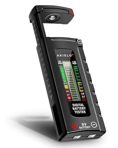 AKIELO+ Digitaler Batterietester mit LCD Anzeige – Universal Batterie Tester & präzises Batterieprüfgerät für Haushalt – Für AAA, AA, C, D, 9V & 1,5V Knopfzellen