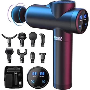 BURNNOVE Massagepistole Massage Gun mit Led-Touchscreen 99 Geschwindigkeitsstufen 8 Austauschbare Köpfe 2550mAh Akku für Schulter Körper Rücken Entspannung