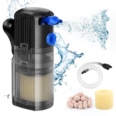 OMECO Aquarium Filter Innenfilter klein 500 L/H Aquarium Filterpumpe Leise＜40DB 8W Einstellbarer Aquarienfilter mit Sauerstoffversorgung und Filtration Zubehör Filter 30l 60l 120l Süß-und Meer