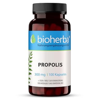 Propolis Kapseln – 100 Stück mit 300 mg Propolis und Eisen Nahrungsergänzung mit Bienenprodukten von BIOHERBA PZN 19642563
