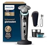Philips Rasierer i9000 Prestige, Nass- und Trockenrasierer für Männer mit integriertem Trimmer, schwarz, Drucksensor, Reinigungsstation, Ladestation und Reiseetui (Modell XP9207/30)