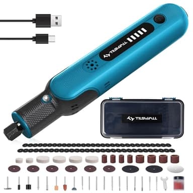 Tilswall Multifunktionswerkzeug Akku 8V, Rotationswerkzeug 5 Gang, 105 Rotationswerkzeug Akku Zubehör Set zum Bohren, Schneiden, Polieren, Schleifen (Kunststoff-Box)