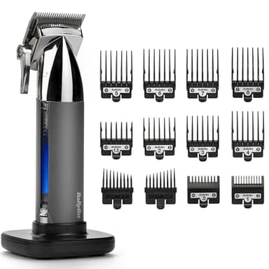BaByliss Super-X Metal Kabelloser Haarschneider – Japanische Stahlklingen, 10 Aufsteckkämme, 2 Kammführungen, Lithium-Akku, digitales Display, Metallgehäuse, Schwarz, E996E