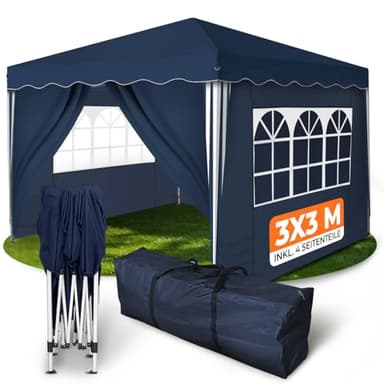 Kronenburg Faltpavillon wasserdicht Dachmaß 3 x 3 m UV Schutz 50+ Pavillon in Blau mit 4 Seitenteilen